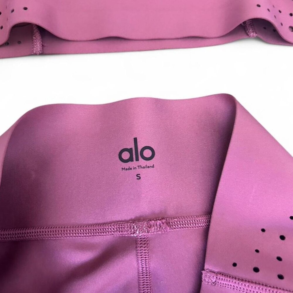 ALO Yoga Pink Perforated Sports Bra & High-Waist Bike Shorts Set - Picture 4 of 6
